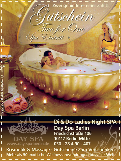 Gutschein für den Spa Eintritt des Day Spa Berlin - Kosmetik & Massagen in Berlin-Mitte
